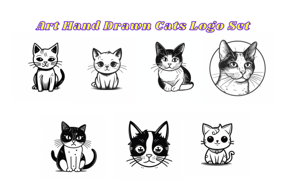 Art Hand Drawn Cat Logo Set: Your Toolkit for Authentic Branding