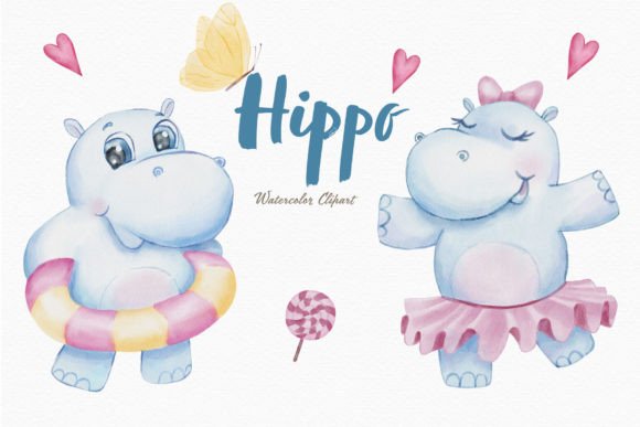 Charming Ballet Hippos: Watercolor Clipart for Designers