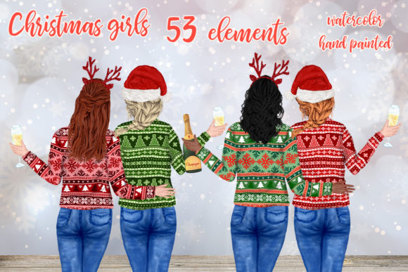 Charming Christmas Girls Clipart Mug Designs for Holiday Projects