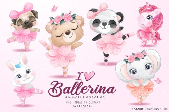 Charming Watercolor Graphics: The Cute Animals Ballerina Collection