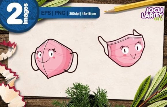 Cute Pink Facemask Smiling Illustration for Creative Projects