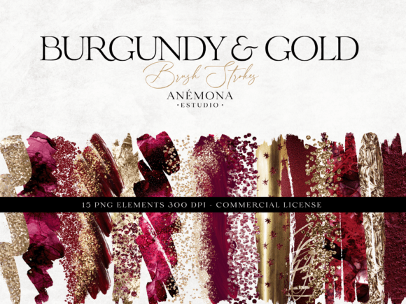 Elevate Designs with Burgundy and Gold Brushstrokes Clipart