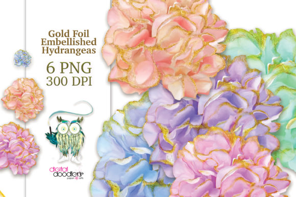 Gold Trimmed Watercolor Hydrangeas: A Designer's Floral Asset