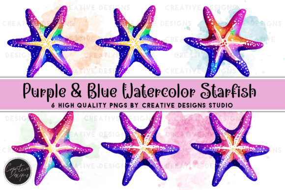 Purple & Blue Watercolor Starfish Art: A Splash of Coastal Charm