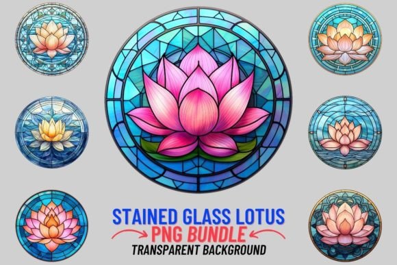 Stained Glass Lotus Flower 12 PNG: Elevate Your Creative Assets