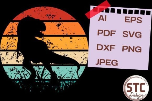 T-Rex Dinosaur Silhouette Retro Sunset: A Vintage Design Asset