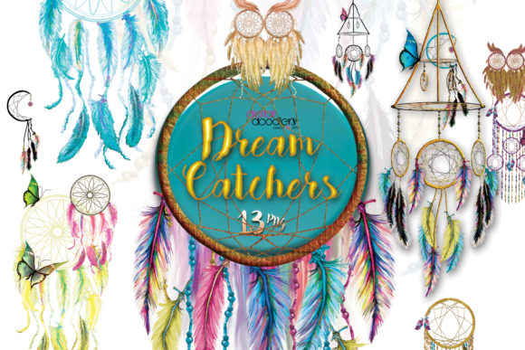 Whimsical Watercolor Dreamcatchers: Bold, Vibrant Design Assets